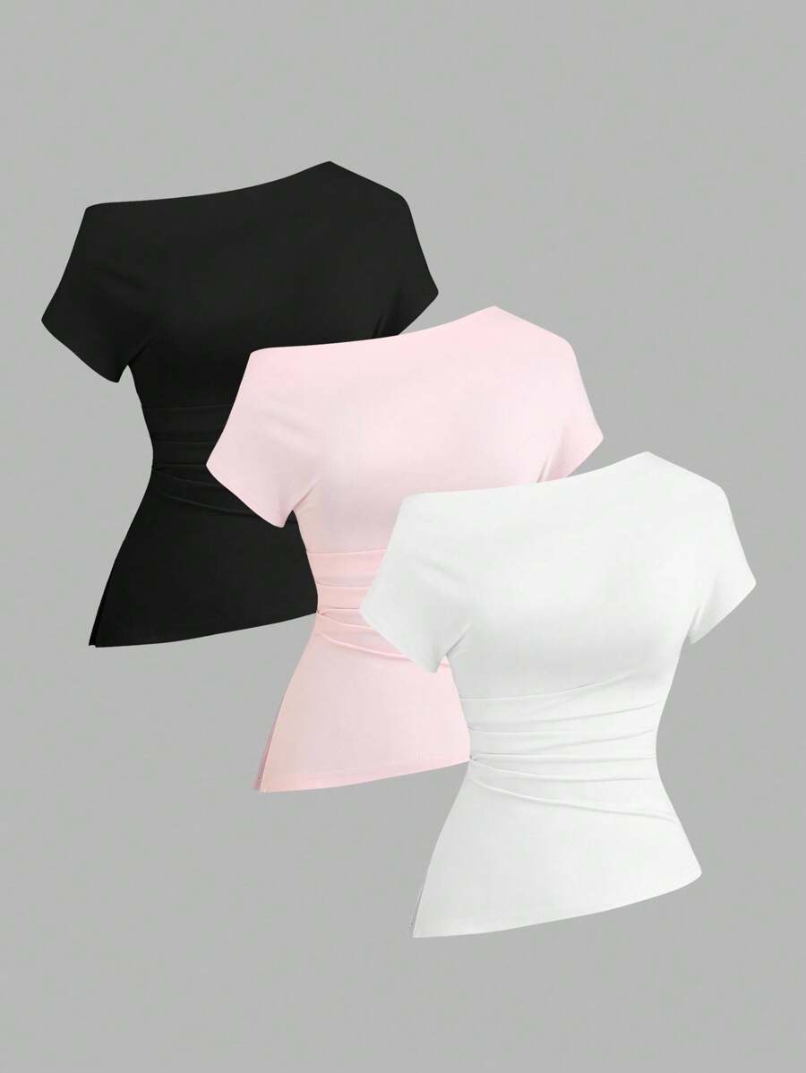 Sweetra Damen lässiges, asymmetrisches, lockeres und bequemes T-Shirt