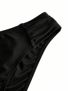 Swim Vcay 女士可拆卸抹胸侧系带抽绳分体泳衣套装 - 黑色 - 查看 4