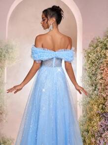 Glamrae Elegant Blue Sequin Embroidery Fabric One Shoulder Large A-Line Ball Gowns,Luxurious Formal Dinner Dresses For Wedding Guests & Birthday - Army Green - View 8