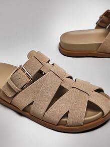 Denimoi 女士复古罗马风格编织一脚蹬平底凉鞋 - 米色 - 查看 2