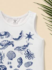 Young Boy Casual Minimalist Cartoon Pattern Vest Top, Suitable For Summer