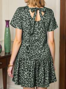 Plus Size Contrast Leopard Print Short Sleeve Casual Summer Dress - Multicolor - View 2