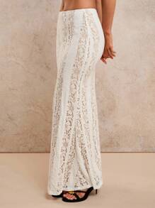 COSMINA Gonna lunga elegante in pizzo di colore unito da donna - Bianco - Visualizzare 4