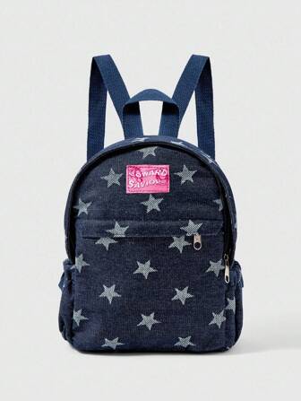 Grunge Punk Mochila pequeña y compacta con estampado asimétrico de estrellas de tono retro dual, con múltiples bolsillos, versátil y de moda, ideal para la escuela, vacaciones, viajes y ir al trabajo