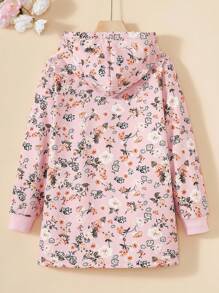 SHEIN Vintaside Kids Tween Girl Hooded Thickened Plush Vintage Floral Mid-Length Warm Jacket, Autumn/Winter,Holiday,Summer,Travel Girls Floral Coat Hooded Coat Girls Girls Winter Coat Fall - Multicolor - View 2