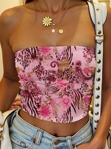 SHEIN EZwear Women Casual Bandeau Tight Top, Suitable For Summer Suitable For Going Out - Multicolor - View 3