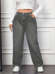 RueChic Jeans vaqueros de cintura alta, lavados y holgados, de talla grande