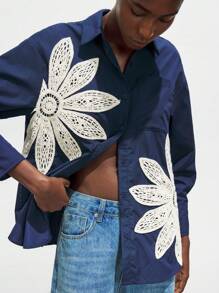 Maija Lose sitzende Damen Bluse mit gehäkelter Verzierung, lässig-elegantes Boho-Design, weich und bequem wie Kimono, geeignet für Frühling/Sommer Urlaub und Musikfestivals, Khaki