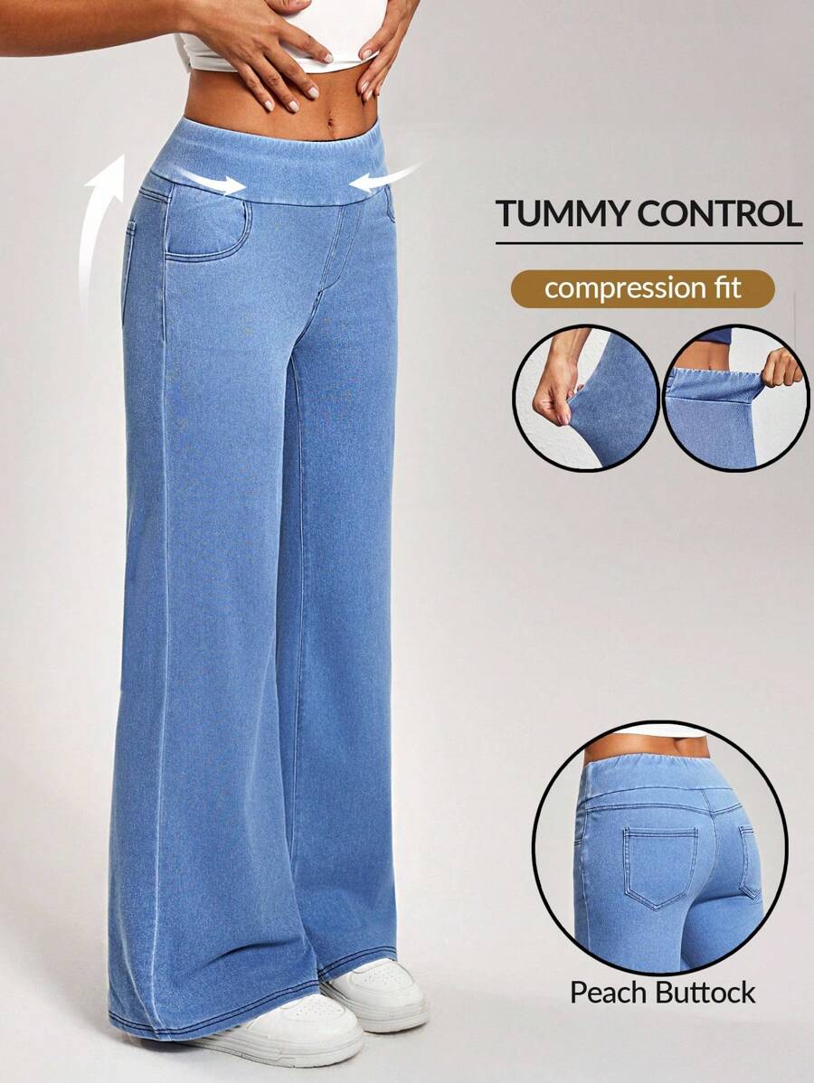 Flexra Women's Pocket Flare Casual Versatile Denim Jeans - Blue - View 1