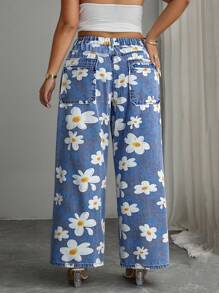 Elenzga Damen Große Größen lose, lässige Jeans mit elastischem Bund