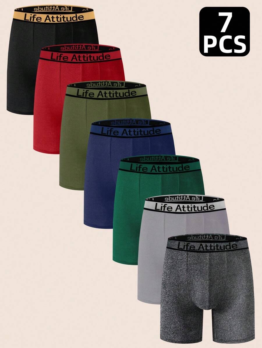 Manfinity Underwear&Sleepwear Basics 7pcs Men's Long Leg Waistband Solid Color Trunk Multipack - Multicolor - View 1