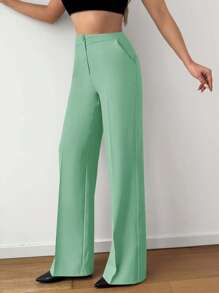SHEIN Cottnline Solid Straight Leg Suit Trousers - Mint Green - View 3