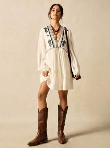 Easelle 杏色梭织女式休闲短款连衣裙 - 米色 - 查看 8