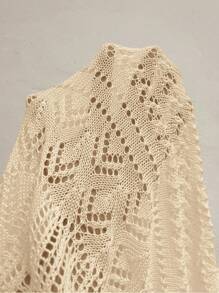 Swim Vcay Plus Size Solid Color Hollow Out Knitted Cover Up Dress For Summer Beach Vacation