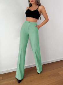 SHEIN Cottnline Solid Straight Leg Suit Trousers - Mint Green - View 5