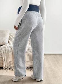 SHEIN Autumn And Winter Maternity Casual Patchwork Adjustable High Waist Drawstring Loose Wide Leg Sweatpants