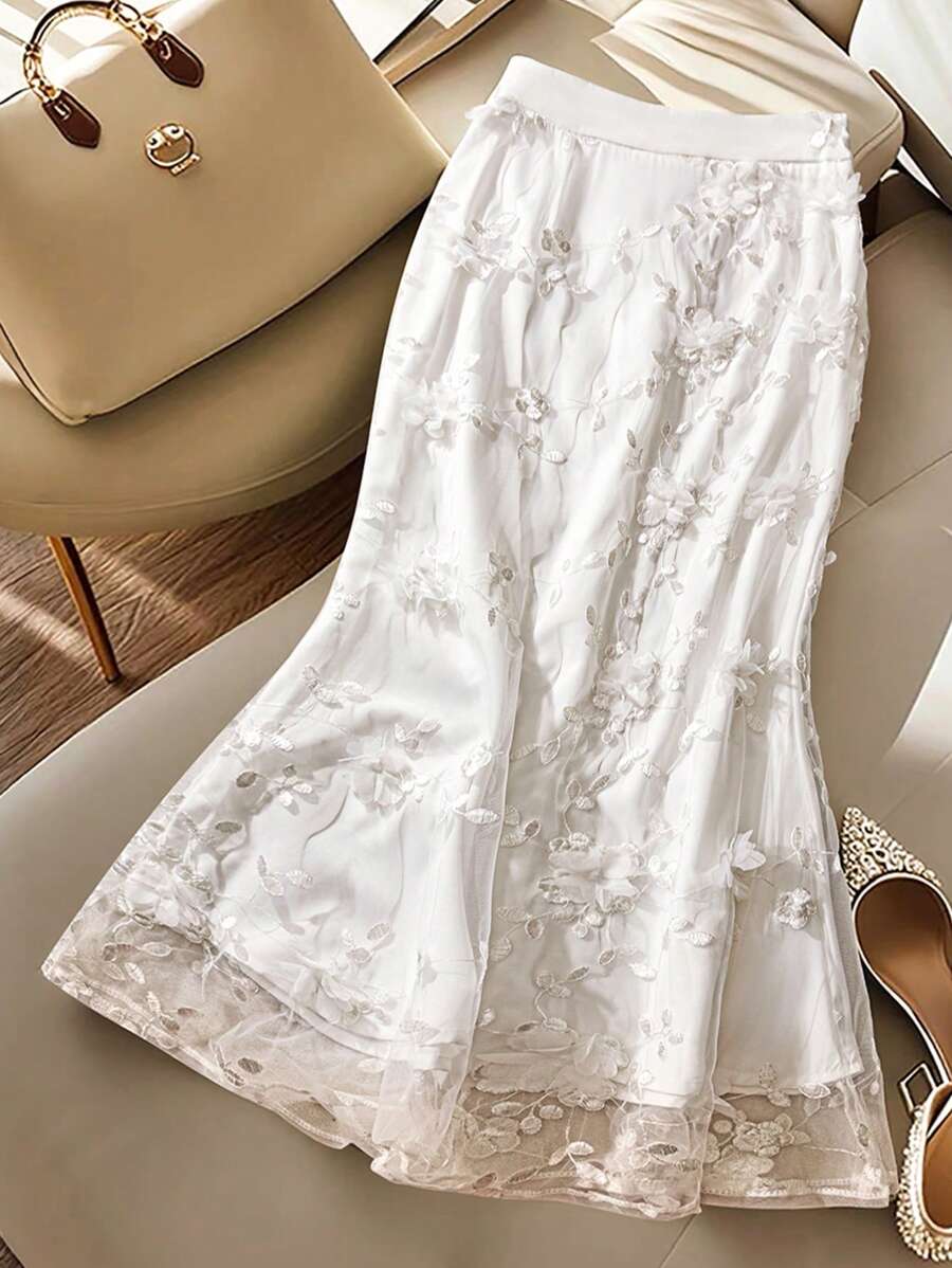 Modelyn Váy lưới thêu thanh lịch cho nữ, mùa hè - trắng - Xem 1