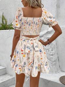 Breezaya Casual - Modern Casual Casual-WomanFloral Bow Back Two Pieces Set - Apricot - View 2