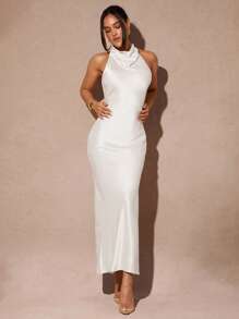 Silquee Đầm Maxi Xoắn Bất Đối Xứng Màu Đen Trơn Cho Nữ, Thích Hợp Cho Các Buổi Hẹn Hò, Đi Chơi Hàng Ngày, Tiệc Giáng Sinh, Tiệc Năm Mới - trắng - Xem 4