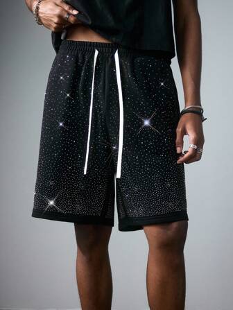 Goth Pantaloncini da uomo estivi di moda con glitter e diamanti