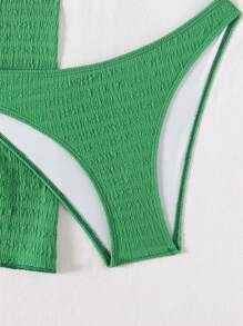 Swim Mod 3 件套女士休闲纯色吊带比基尼上衣、三角形下装和不对称下摆短裙套装 - 綠色 - 查看 3