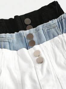 3件套少女休闲纸袋腰阔腿牛仔裤，适合秋冬季校园、学院风穿着。 - 黑與白 - 查看 3