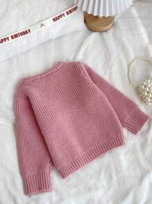 SHEIN Vintaside Kids Cute Bow Decor Girls Pullover Round Neck Sweater, Fashion & Versatile Pink Sweater For Girls Girls Pink Knit Sweater Tween Girl Pink Bow Sweater Bow Knit Sweater Girls Girls Knit Sweater With Bows Girls Pink Bow Sweater Tween Girl Sweater Kids Pink Sweater Dusty Pink Knit Pullover For Girls With Embroidered Bow Details And Cute Round Neck Style Cute Dusty Pink Knit Sweater For Girls With Long Regular Sleeves And Embroidered Letter Design Girls' Round Neck Dusty Pink Sweater With Tight Hem Tween Fall Winter - Dusty Pink - View 2