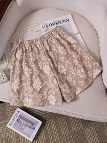 SHEIN LUNE Women's Elegant Jacquard High-Waisted Shorts, Summer