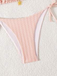 Swim Mod Plain Textured Bikini Set With Metal Accessories For Summer Beach Vacation - Pink - View 6