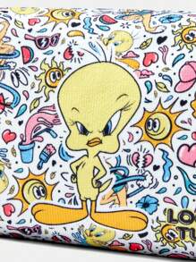LOONEY TUNES X SHEIN 1 件卡通图案绗缝化妆包，带拉链的便携式化妆品收纳袋，多功能旅行收纳包，适合男女 - 彩色 - 查看 3