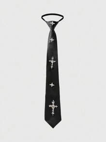 ROMWE Grunge Punk Punk Style Black Metal Cross Tie Knot Free Tie Clip Versatile Accessory, Casual Elegant Suit For Party, Social Events, Gathering, Shopping, Unisex - Black - View 1