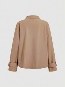SHEIN MOD Vintage Khaki Short Trench Coat With Asymmetrical Diagonal Placket Brown Jacket Women Oversized Jacket Shacket,Back To School,Fall - Khaki - View 2
