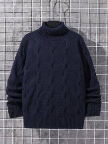 SHEIN Tween Boy Casual Turtleneck Long Sleeve Knit Sweater Boys Turtleneck Sweater Boys Navy Blue Sweater Boys Knit Sweater Kids Turtleneck Boys Winter Sweater