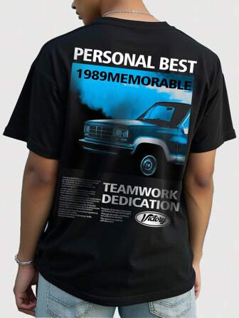 Street Life Camiseta informal holgada con estampado de logo de coche para hombre