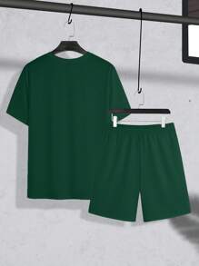 Manfinity Homme Set da uomo taglie forti composto da T-shirt girocollo con stampa a lettera e pantaloncini con cordoncino