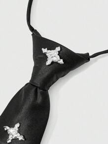 ROMWE Grunge Punk Punk Style Black Metal Cross Tie Knot Free Tie Clip Versatile Accessory, Casual Elegant Suit For Party, Social Events, Gathering, Shopping, Unisex - Black - View 2