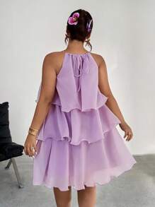 Firerie 大码女式优雅轻盈无袖多层蛋糕连衣裙，舒适休闲，适合春夏季约会、聚会、派对 - 紫色 - 查看 2