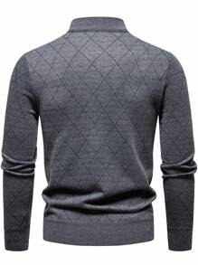 Manfinity Mode Men Plus Size Half Zipper Argyle Print Casual Long Sleeve Pullover Sweater, Fall/Winter