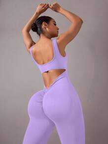 Yoga Basic Tuta yoga senza cuciture/Sexy schiena aperta/Vita a V profonda/Abbigliamento sportivo e casual