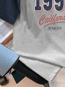 Manfinity Joysei 男士海军蓝与浅花灰撞色插肩袖 T 恤