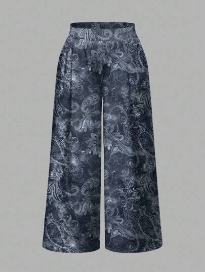 Fairycore Hippie Hexe Urlaubsmuster Voll-Muster Floraler Pflanzen-Muster Große Größen Weite Bein Loose Hose