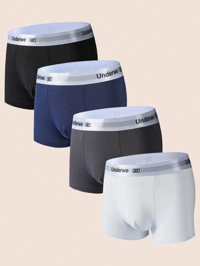 Manfinity Underwear&Sleepwear Basics 4 pièces Slips confortables pour hommes avec bande élastique à la taille et lettres contrastées