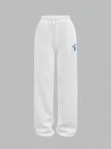 SHEIN Girlism Teen Girls Hoodie & Casual Loose Sporty Number & Letter V-Neck Raglan Sweatshirt & Printed Drawstring Waist Cuffed Sweatpants Co-Ord Set, Autumn/Winter Fall - Blue and White - View 13