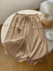 Comfortcana Quần dài ống rộng kaki cạp rút thường ngày cỡ lớn cho nữ, quần áo nữ 100% cotton, trang phục giáo viên cho nữ - Màu Khaki - Xem 6