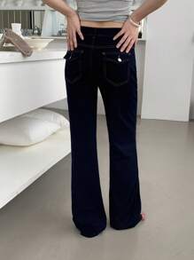 SHEIN EZwear 女式口袋设计喇叭休闲百搭牛仔裤