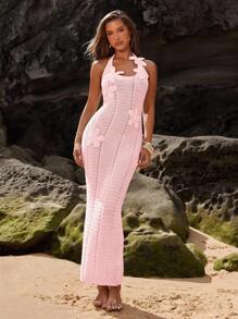 SHEIN BAE Vacation Style Sexy See-Through Knitted Women Dress