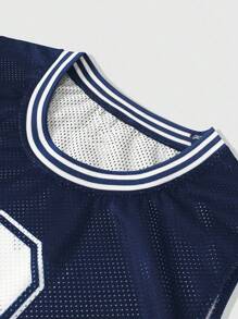 ROMWE MEN Prep 男士夏季休闲街头运动数字和星星印花网眼透气宽松背心 - 彩色 - 查看 3