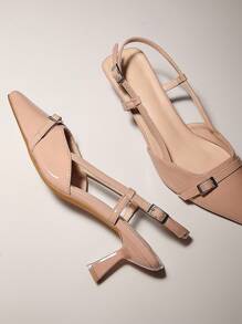 SHUZIA 女士 Pat Nude 建筑感露跟高跟鞋 | 酒红色中底和装饰艺术风格的搭扣 | 雕刻小猫跟高跟鞋，适合会议室和烛光晚餐 - 米色 - 查看 3