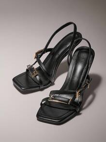 SHUZIA Tacones de aguja de mujer con correa y hebillas - Negro - Ver 7