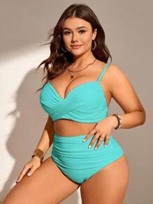 Slaydiva Bộ đồ bơi liền thân hở lưng 2 mảnh cỡ lớn cho nữ phong cách ngày lễ - Màu xanh lam - Xem 3